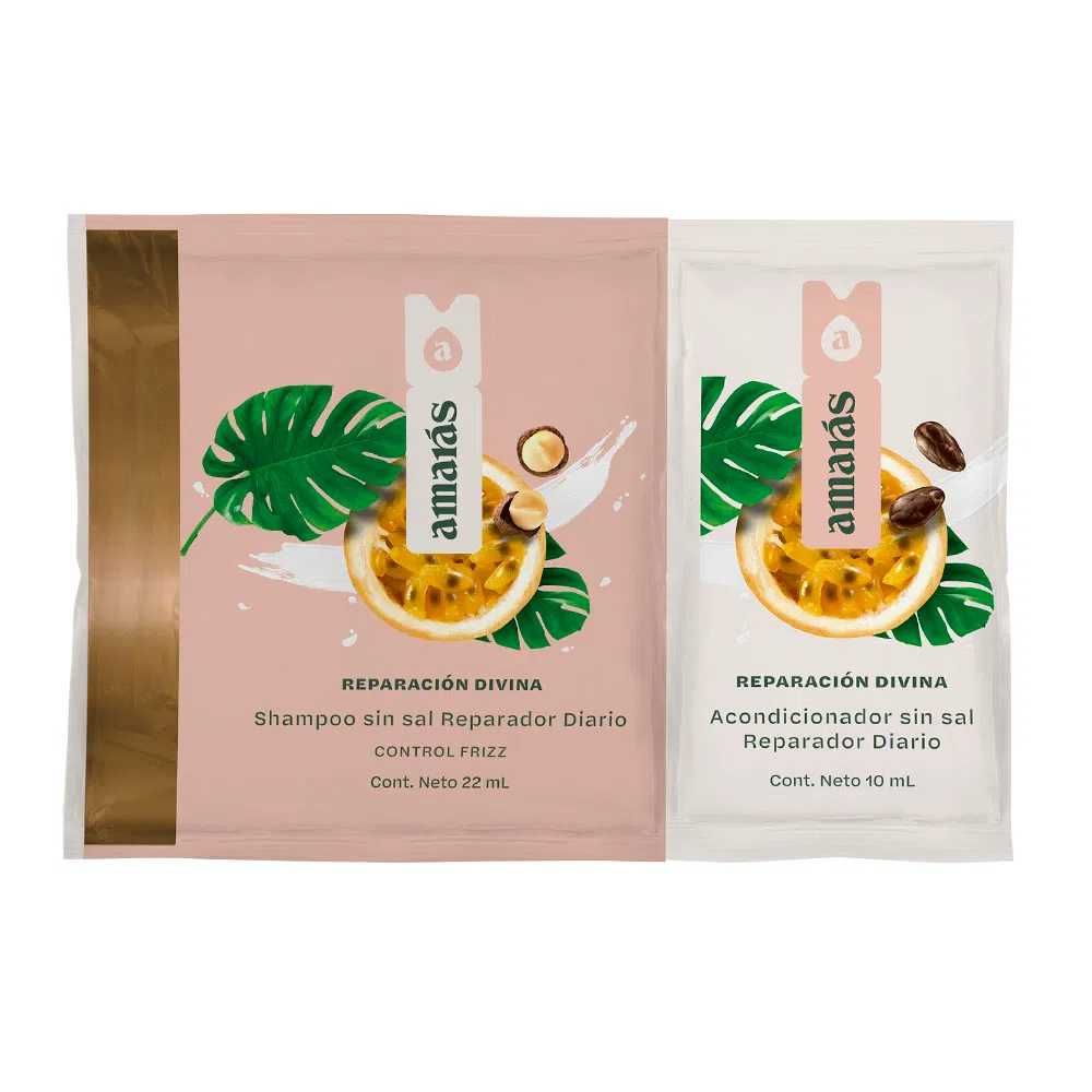 AMARÁS Reparación Divina sin sal Shampoo Control FRIZZ 22mL + Acondicionador Reparador Diario10mL