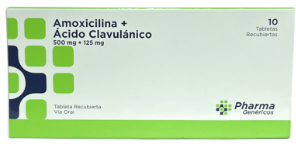 AMOXICILINA + ACIDO CLAVULANICO 500 mg + 125 mg - Pharma Genéricos - tableta