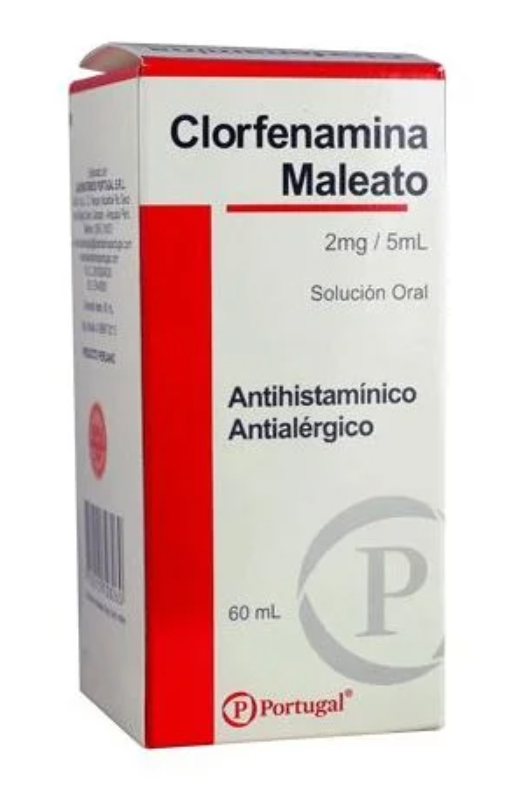 CLORFENAMINA MALEATO 2 mg/5 mL Caja Frasco x 60 mL SOLUCION