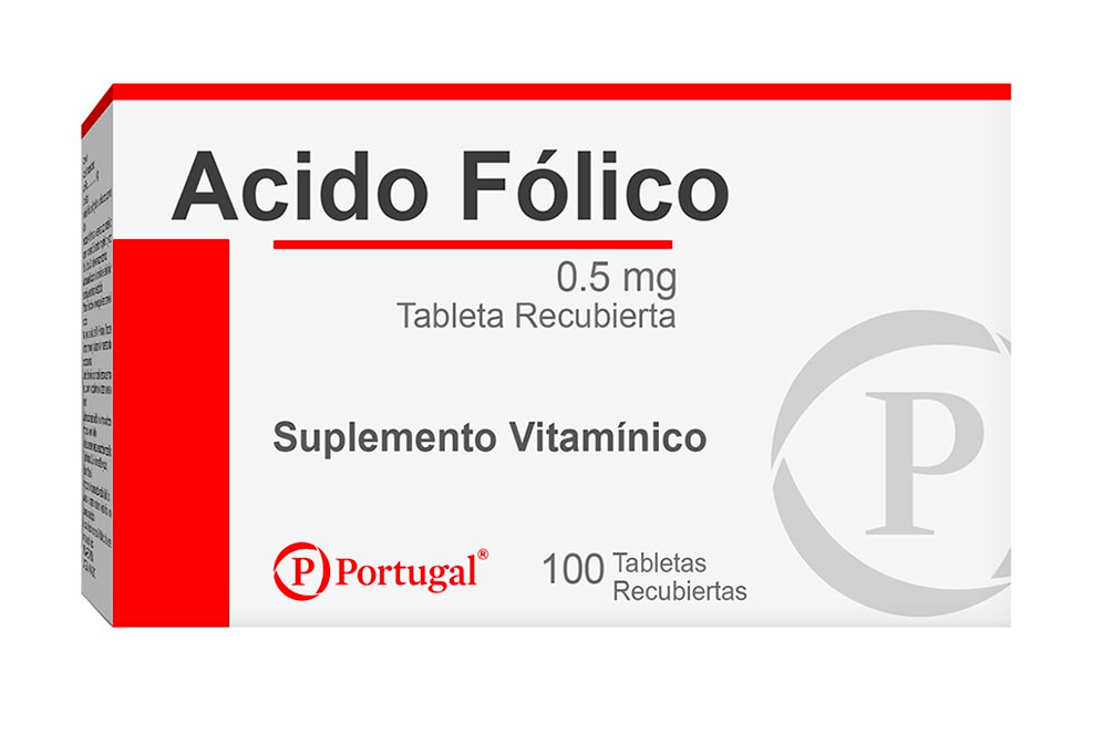 Acido Fólico 0.5 mg x 100 Tabletas - Portugal