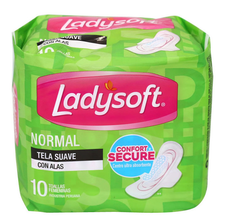 TOALLAS HIGIENICAS LADYSOFT NORMAL TELA SUAVE CON ALAS 10UND