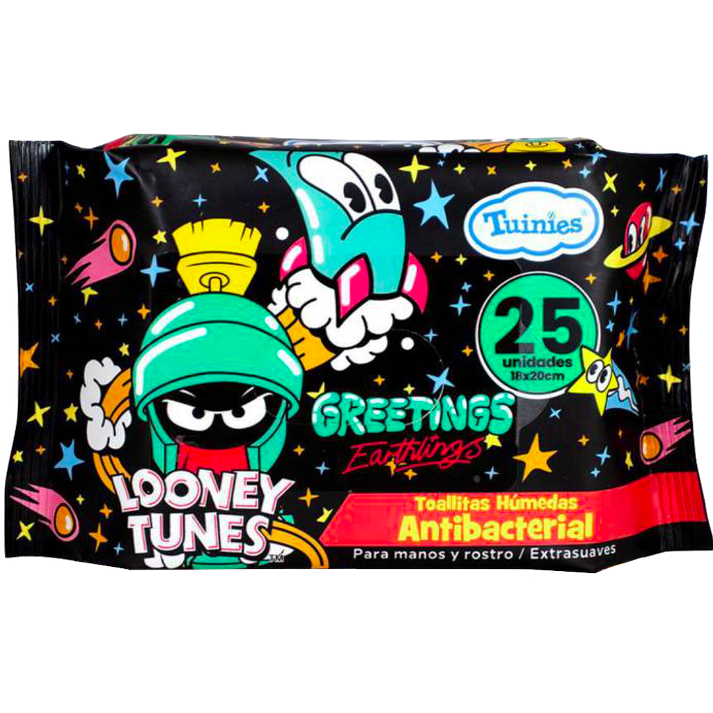 Toallitas Húmedas Antibacteriales LOONEY TUNES Tuinies Paquete 25 unid